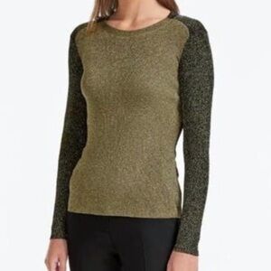 NWT Cefinn Remi Lurex Bi-Color Crewneck Jumper Sweater Gold Metallic UK M US 6-8